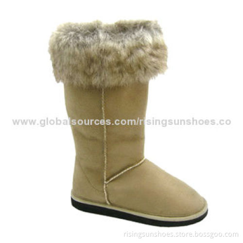 Women's snow boots, micro suede upper w/ rabbit fur edge, warm/nice boots for winter, various colors